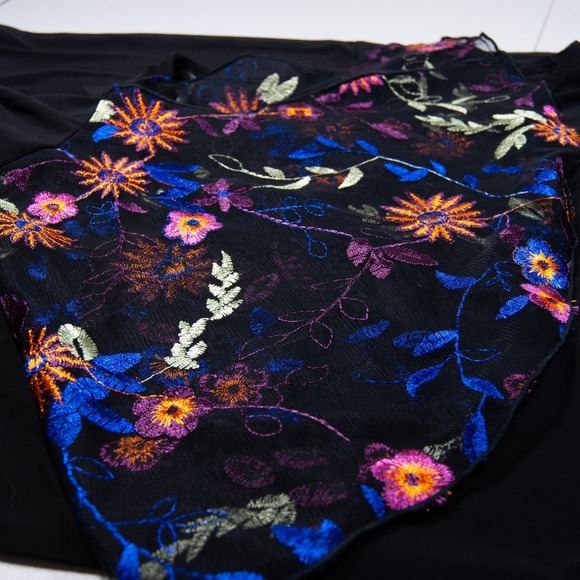 MSK Black‎ Dress Floral Embroidered Bell Sleeve Cocktail Party Career L Large - Picture 7 of 10